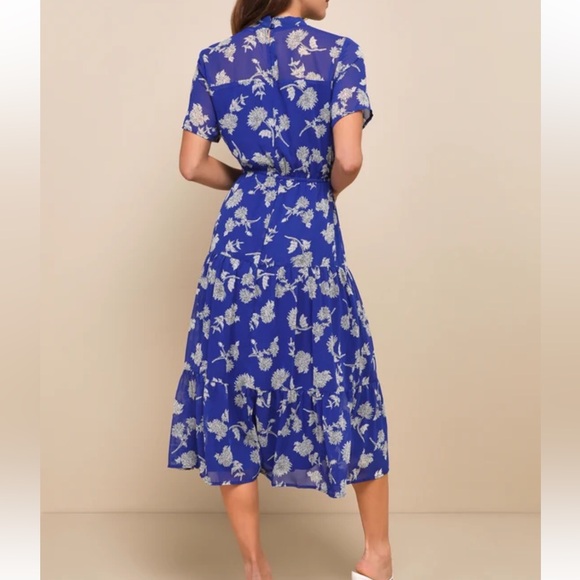 Lulus Floral Print Royal Blue Midi Dress XS/S - Picture 3 of 12